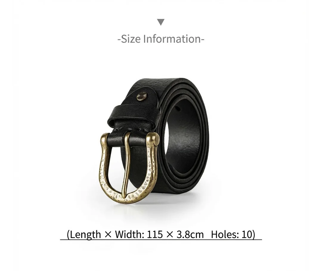Maden Male Genuine Leather Belt Vintage Hammered Brass Buckle Single Prong Jeans Belt Casual Durable Waist Strap Men's Belt