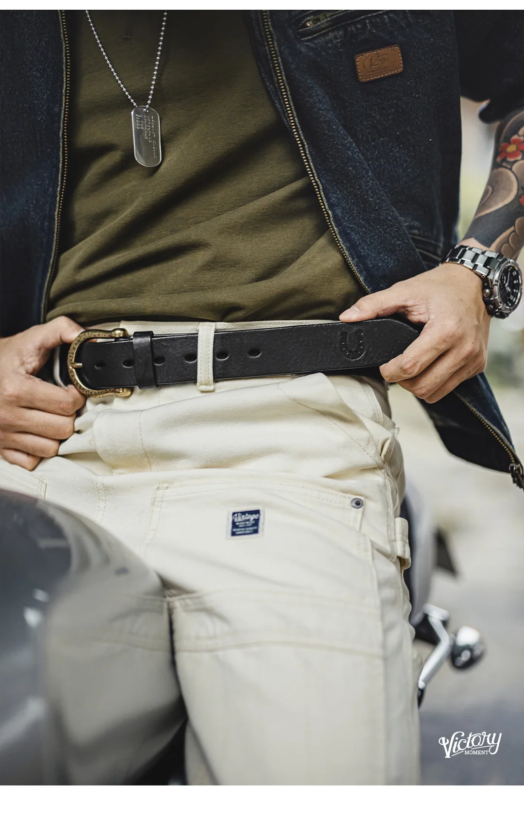 Maden Male Genuine Leather Belt Vintage Hammered Brass Buckle Single Prong Jeans Belt Casual Durable Waist Strap Men's Belt