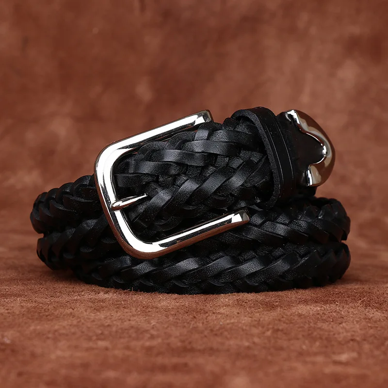 3.5CM Cowhide High Quality Genuine Leather Belts for Men Women Hand Woven Belt Strap Male Pin Buckle Jeans Cowboy Cintos Luxury