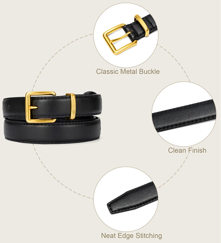 Maikun Belt For Women Gold Buckle Elegant Leather Belt Compatible With Dresses And Pants
