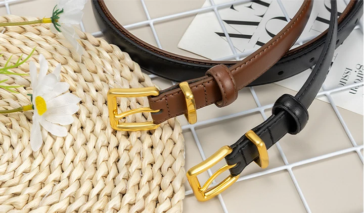 Maikun Belt For Women Gold Buckle Elegant Leather Belt Compatible With Dresses And Pants