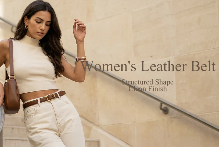 Maikun Belt For Women Gold Buckle Elegant Leather Belt Compatible With Dresses And Pants