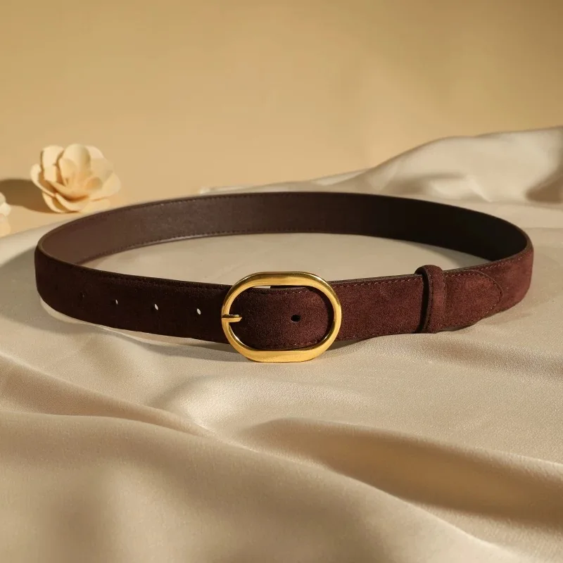 Vintage Women Skinny Belts Suede Cowhide Belt Genuine Leather Belts Ladies Dress Coat Waistband Clothes Decoration Waist Belt