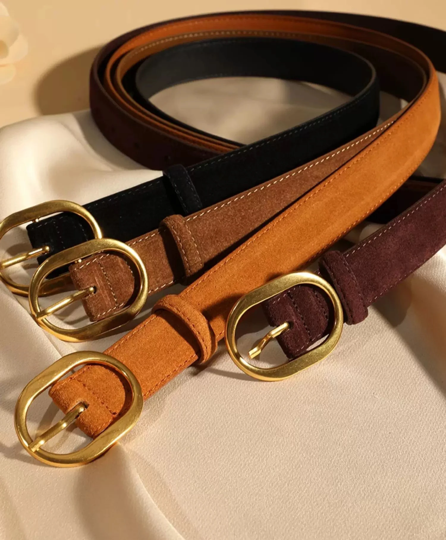 Vintage Women Skinny Belts Suede Cowhide Belt Genuine Leather Belts Ladies Dress Coat Waistband Clothes Decoration Waist Belt