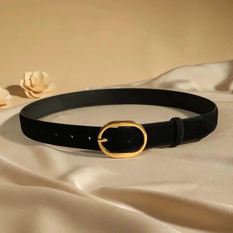 Vintage Women Skinny Belts Suede Cowhide Belt Genuine Leather Belts Ladies Dress Coat Waistband Clothes Decoration Waist Belt