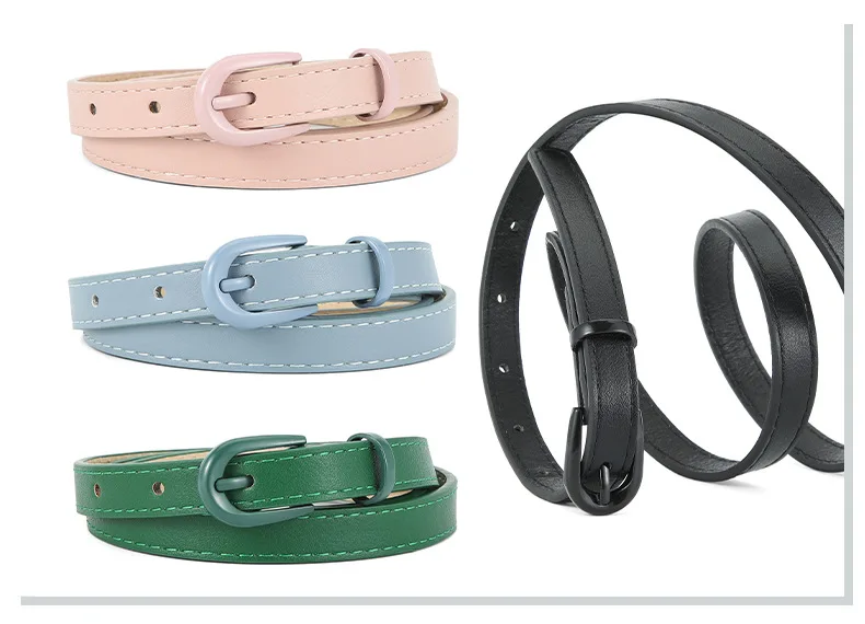 1.5x105cm Colorful Women's Belt Fashion Casual Versatile Jeans Accessories Pin Buckle Girdle Simple PU Leather Thin Waistband