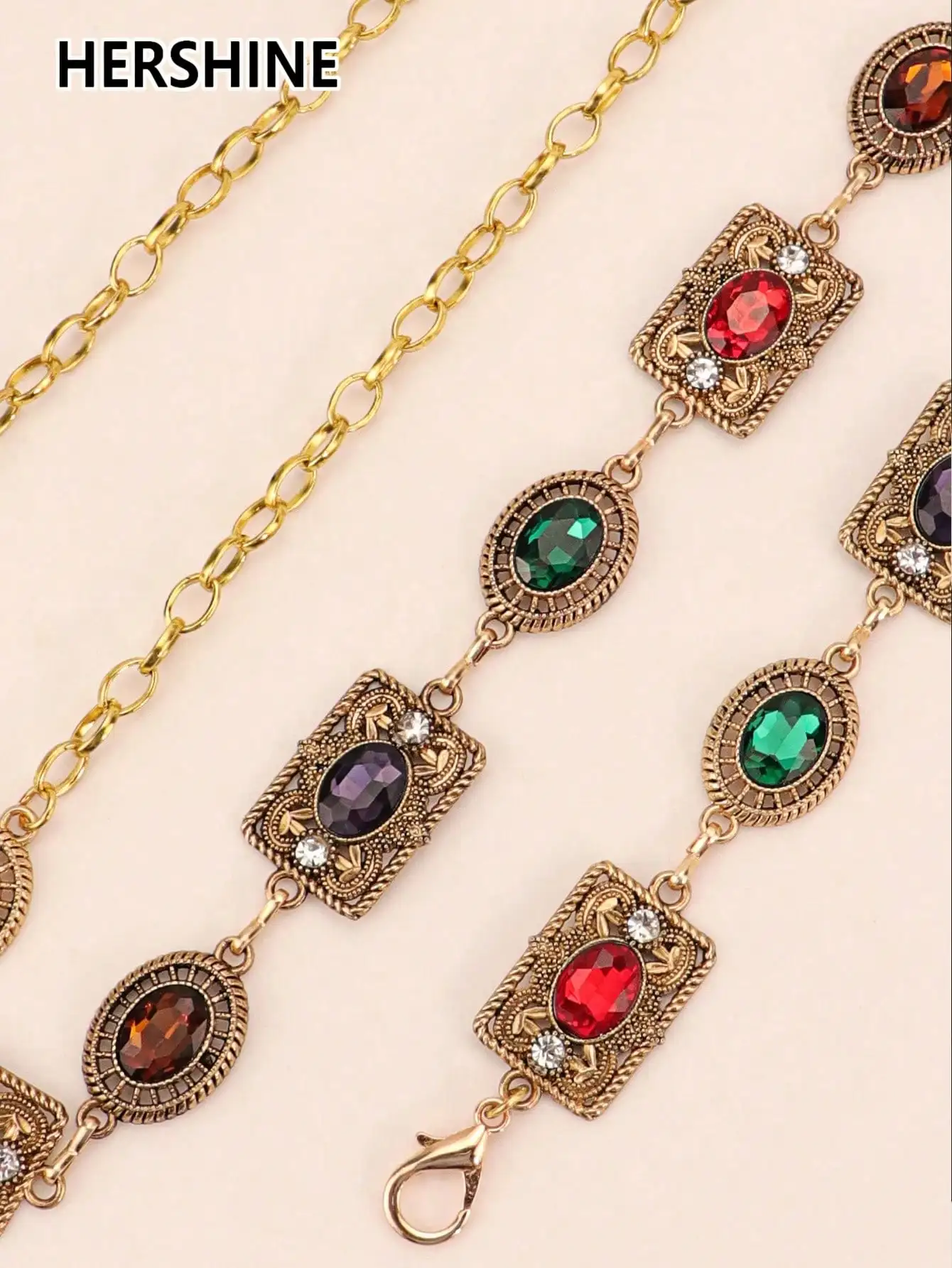 HERSHINE Women's Fashion Colorful Rhinestone Waist Chain, Bohemian Style, Retro Style, Court Style,spring,summer,Christmas