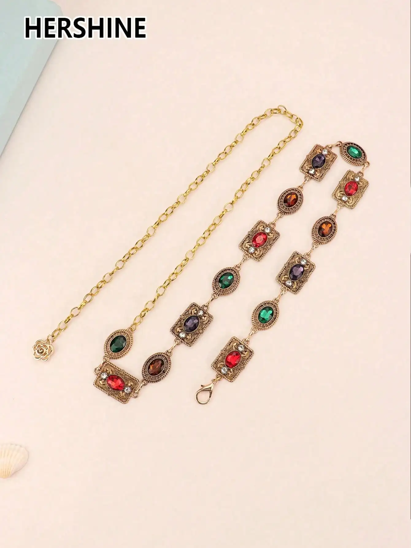 HERSHINE Women's Fashion Colorful Rhinestone Waist Chain, Bohemian Style, Retro Style, Court Style,spring,summer,Christmas