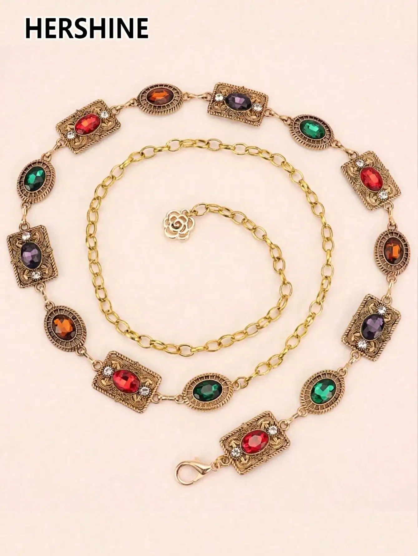 HERSHINE Women's Fashion Colorful Rhinestone Waist Chain, Bohemian Style, Retro Style, Court Style,spring,summer,Christmas