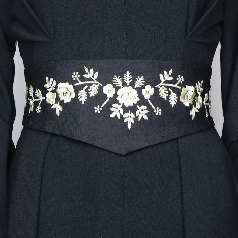 Chinese Tradtional Embroidery Flower Fabric Elastic Waistbands Women Elegant Wide Strechy Waist Belts Embroider Cinturon Flores