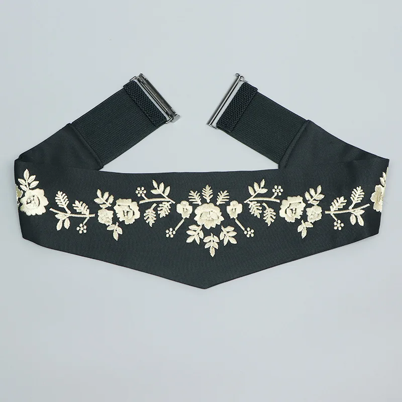 Chinese Tradtional Embroidery Flower Fabric Elastic Waistbands Women Elegant Wide Strechy Waist Belts Embroider Cinturon Flores