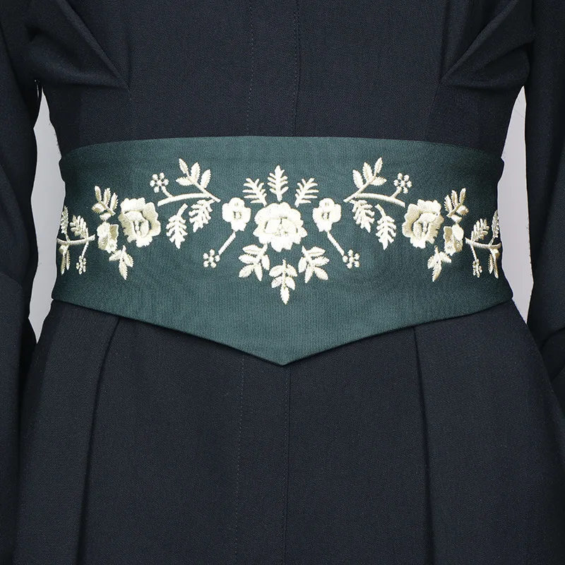 Chinese Tradtional Embroidery Flower Fabric Elastic Waistbands Women Elegant Wide Strechy Waist Belts Embroider Cinturon Flores