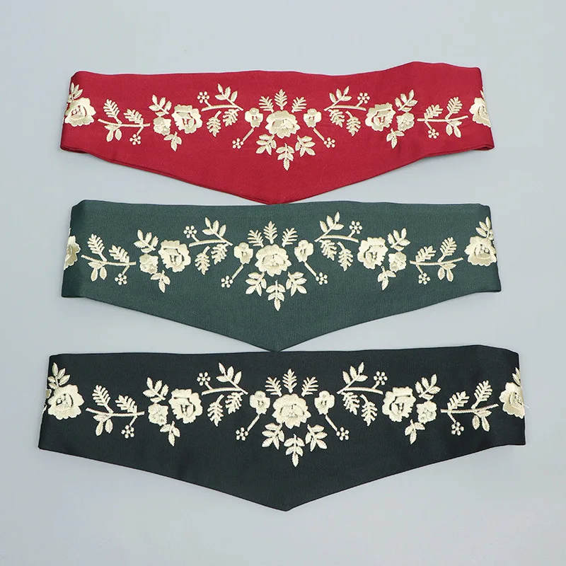 Chinese Tradtional Embroidery Flower Fabric Elastic Waistbands Women Elegant Wide Strechy Waist Belts Embroider Cinturon Flores