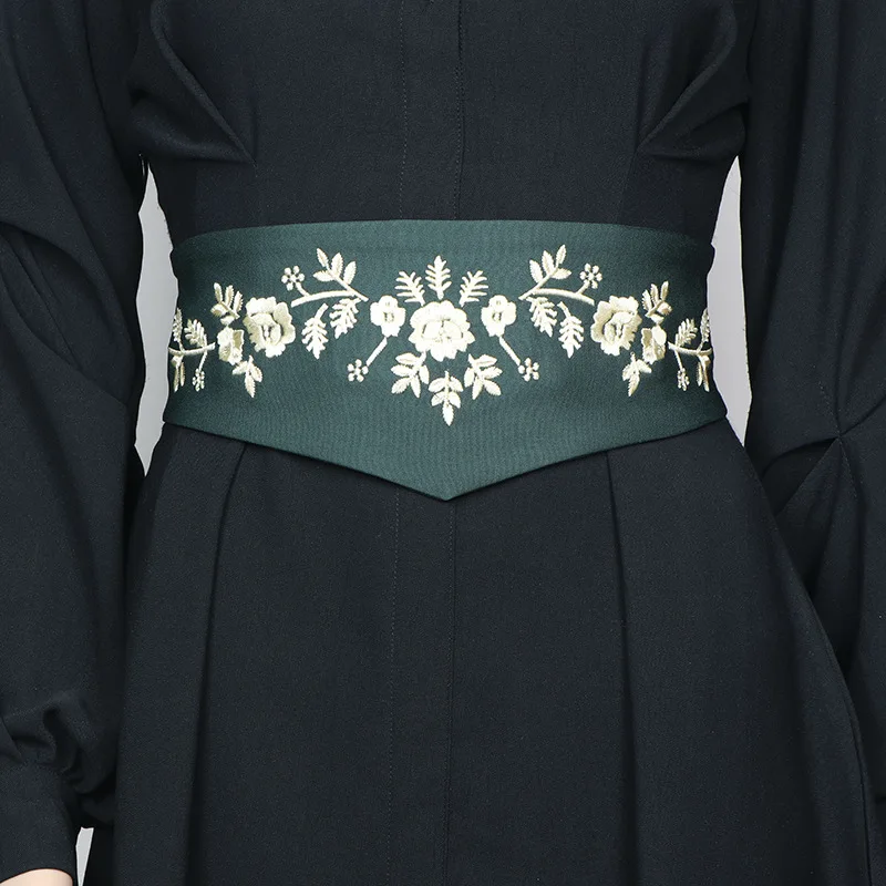 Chinese Tradtional Embroidery Flower Fabric Elastic Waistbands Women Elegant Wide Strechy Waist Belts Embroider Cinturon Flores