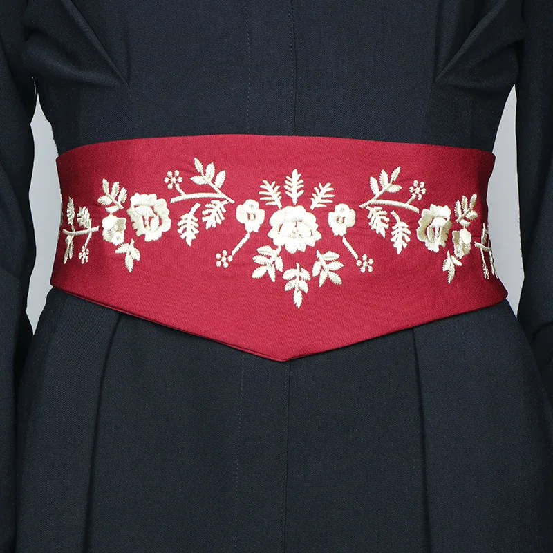 Chinese Tradtional Embroidery Flower Fabric Elastic Waistbands Women Elegant Wide Strechy Waist Belts Embroider Cinturon Flores