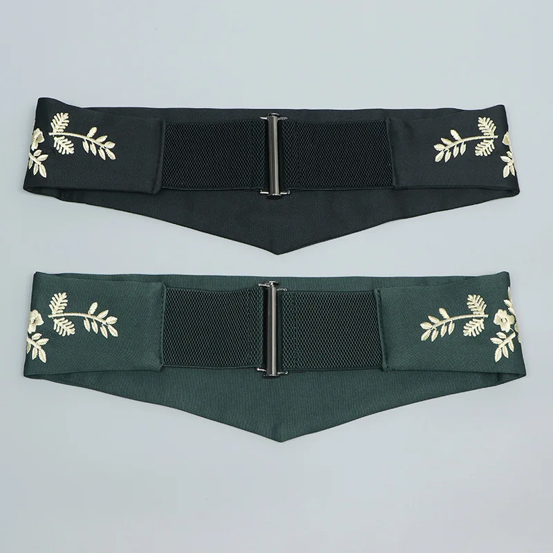 Chinese Tradtional Embroidery Flower Fabric Elastic Waistbands Women Elegant Wide Strechy Waist Belts Embroider Cinturon Flores