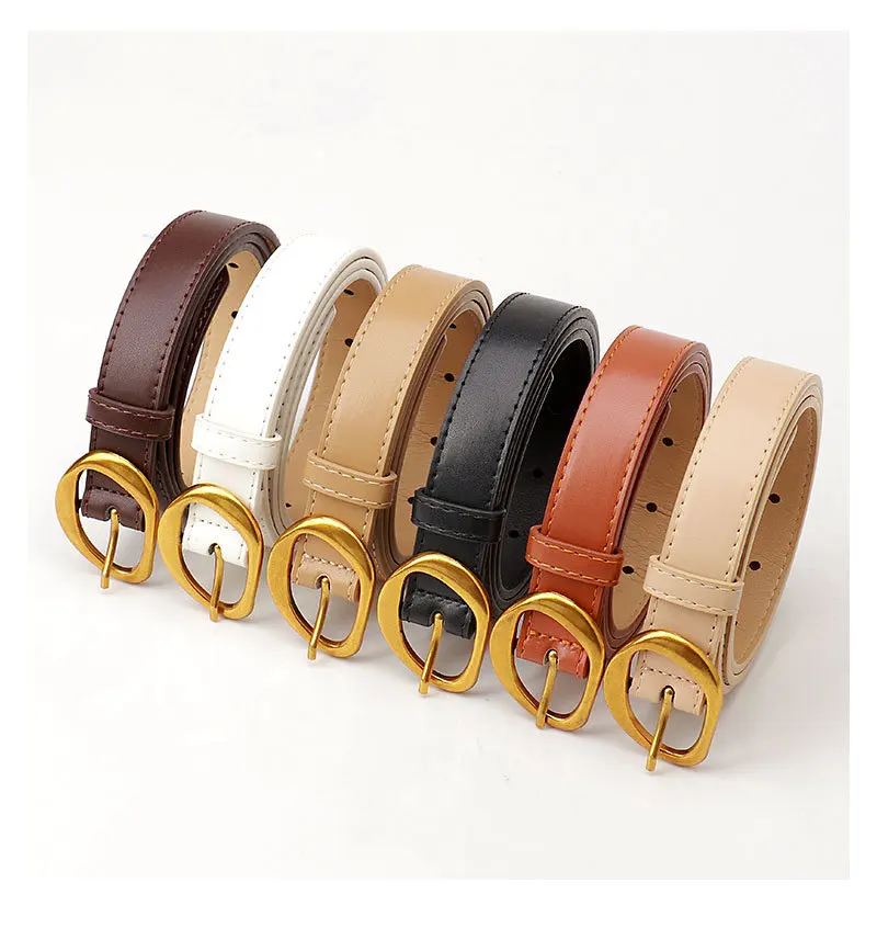 2.3x103cm Female Fashion Belt Simple Golden Metal Buckle Belt for Women Ladies Black Suit Jeans Dresses Clothing Accessories