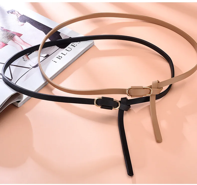 1x110cm Knotted Belt Vintage PU Leather Waistband Solid Color Vintage Decorative Belts Thin Dress Girdle For Women