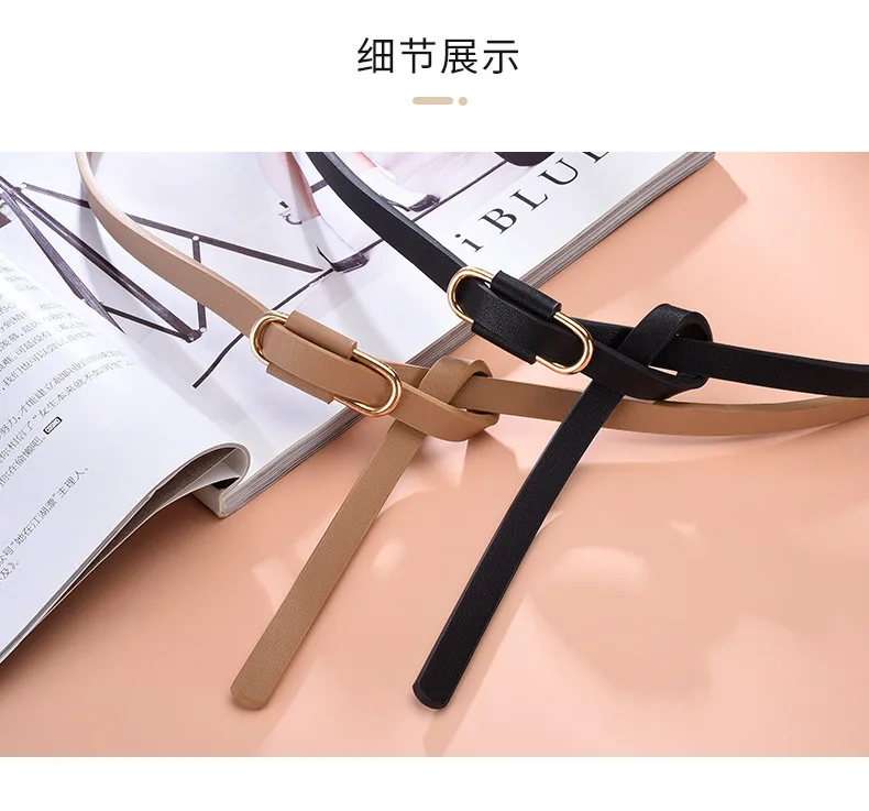 1x110cm Knotted Belt Vintage PU Leather Waistband Solid Color Vintage Decorative Belts Thin Dress Girdle For Women