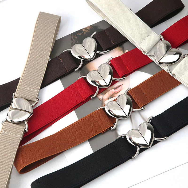 Gold Round Buckle Elastic Women Wide Belt Fashion White Black Brown Stretch Female Waist Belt Ladies Suit Coat Dress Waistband