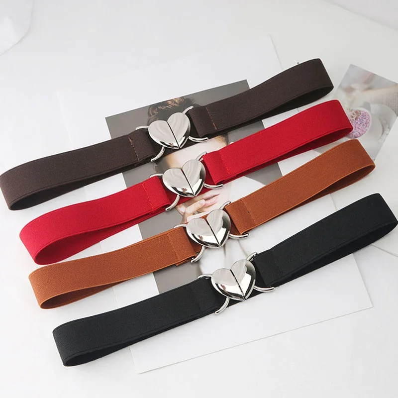 Gold Round Buckle Elastic Women Wide Belt Fashion White Black Brown Stretch Female Waist Belt Ladies Suit Coat Dress Waistband