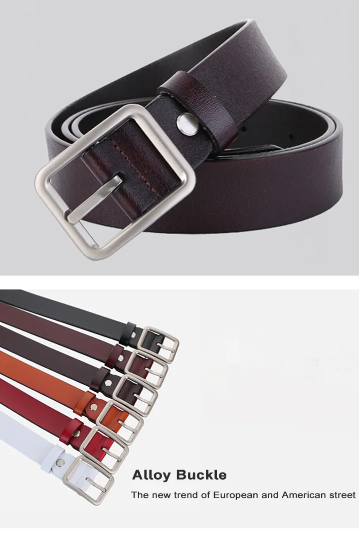 Maikun Genuine Leather Square Buckle Belt For Women New Simple Vintage Pin Buckle Jeans Versatile Belt
