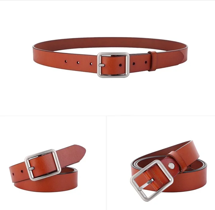 Maikun Genuine Leather Square Buckle Belt For Women New Simple Vintage Pin Buckle Jeans Versatile Belt
