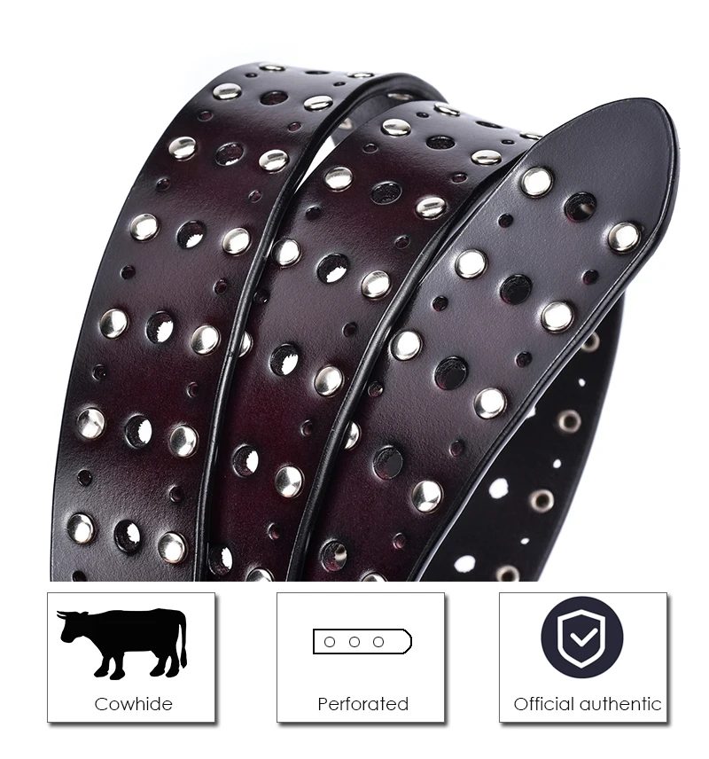 VATLTY Fashion Women's Leather Belt Alloy Buckle Rivet Punk Belt for Female 2.5cm Natural Cowhide Ladies Hip Hop Belt Waistband
