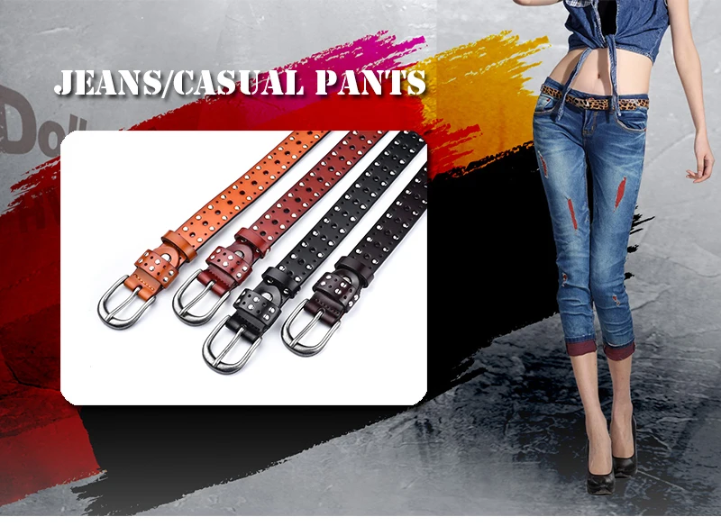 VATLTY Fashion Women's Leather Belt Alloy Buckle Rivet Punk Belt for Female 2.5cm Natural Cowhide Ladies Hip Hop Belt Waistband