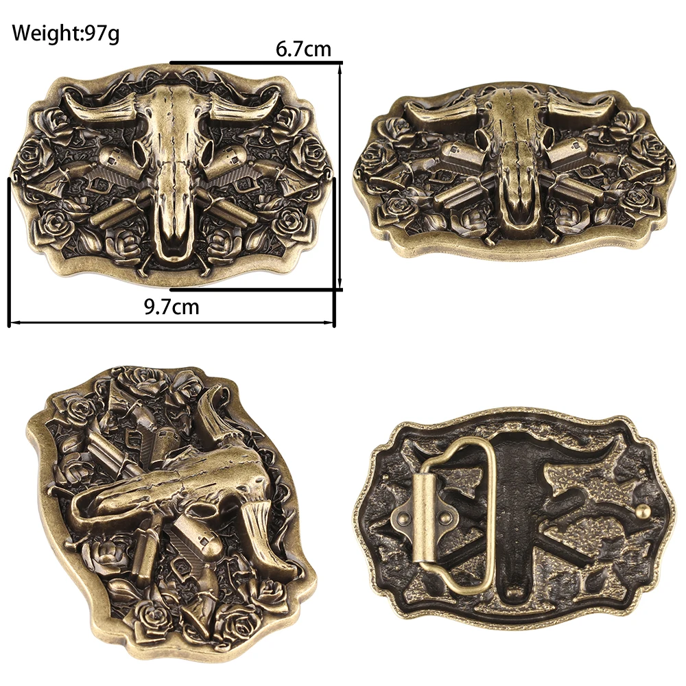 Cowhead Buckle Cowskin Genuine Leather Belt Cowboy