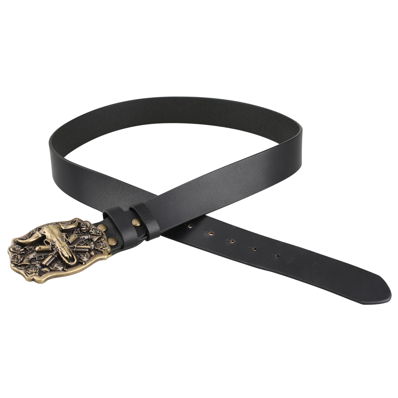 Cowhead Buckle Cowskin Genuine Leather Belt Cowboy