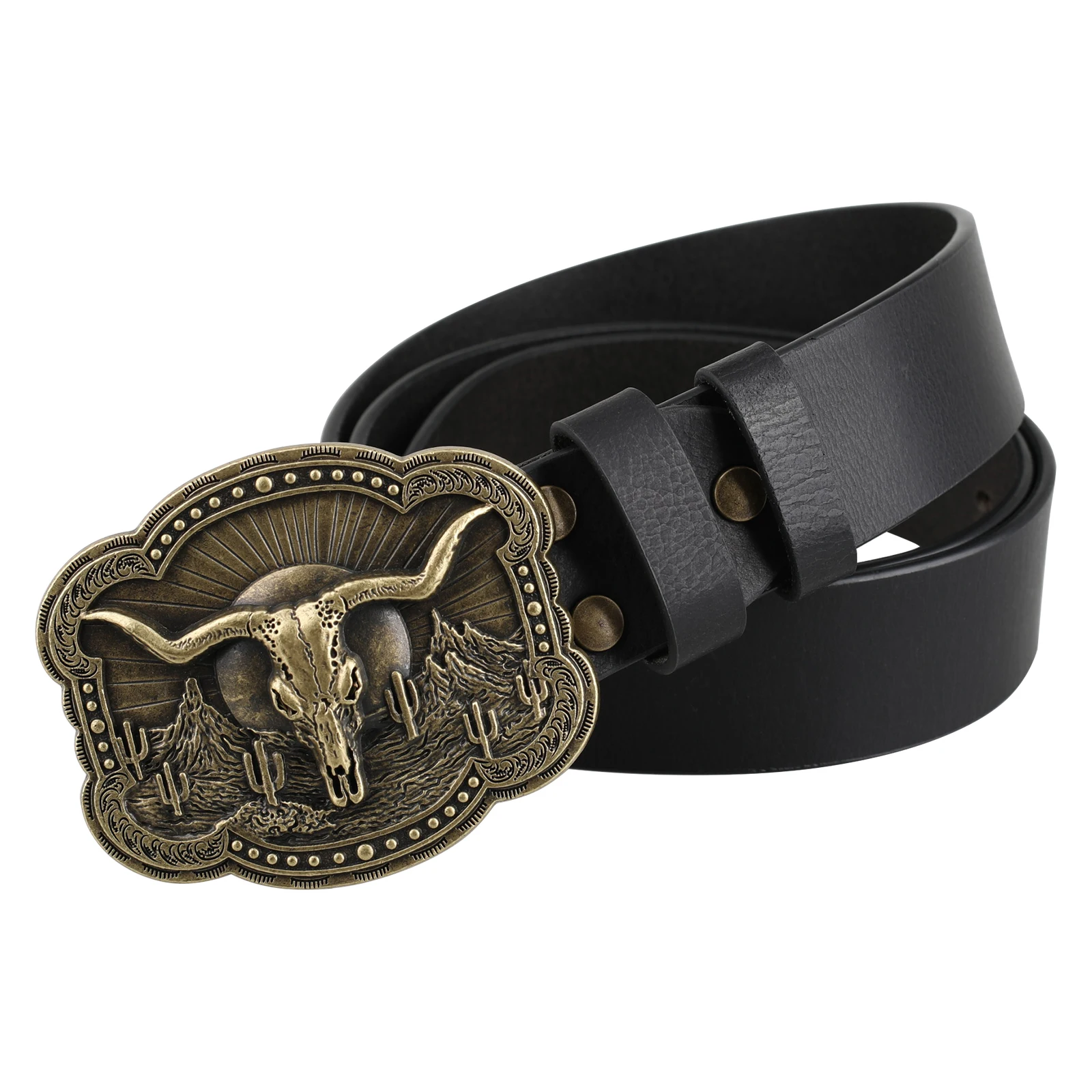 Cowhead Buckle Cowskin Genuine Leather Belt Cowboy