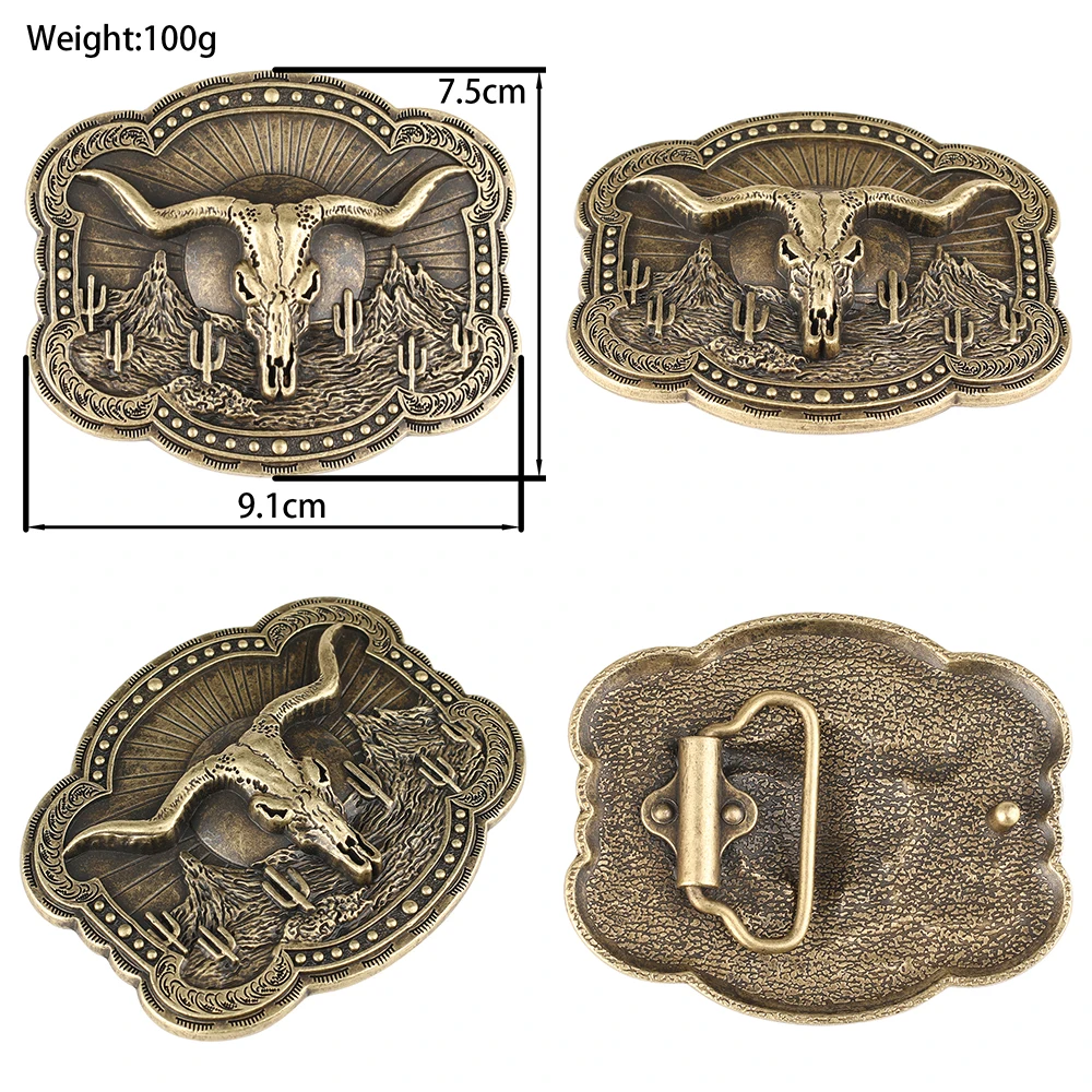 Cowhead Buckle Cowskin Genuine Leather Belt Cowboy