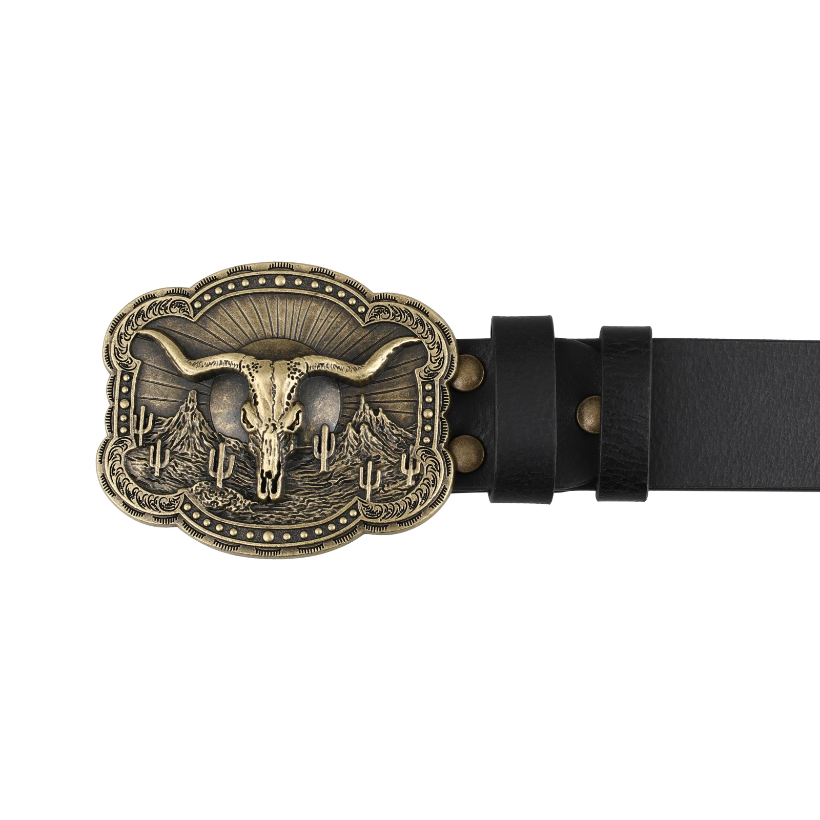 Cowhead Buckle Cowskin Genuine Leather Belt Cowboy