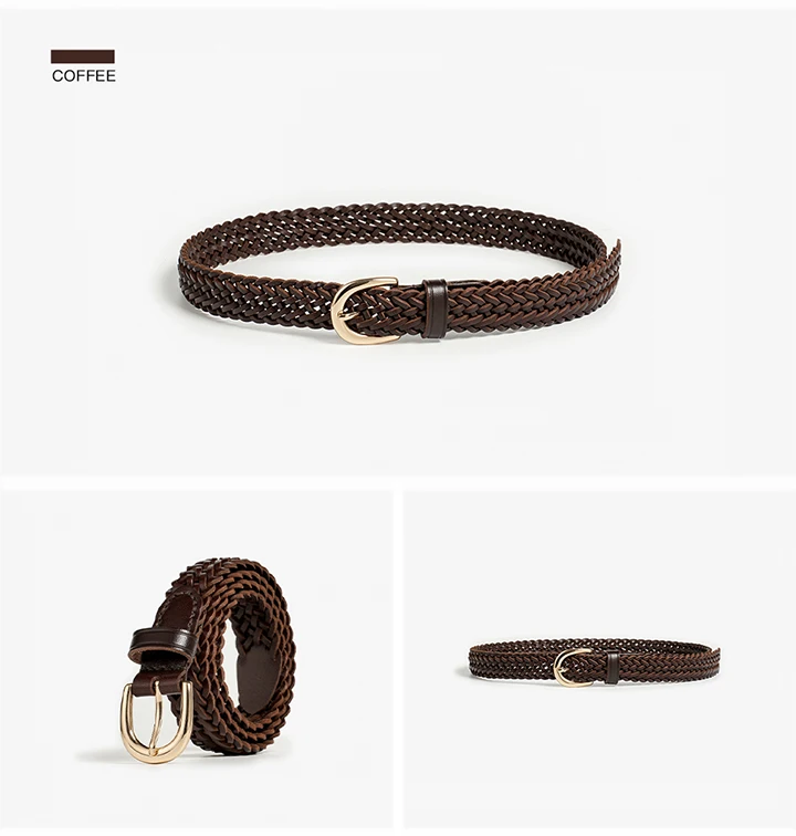 BEAUTODAY Woven Belts Women Ladies Genuine Cow Leather Metal Buckle Waistband Brand Designer Ladies Gifts Accessories 91091