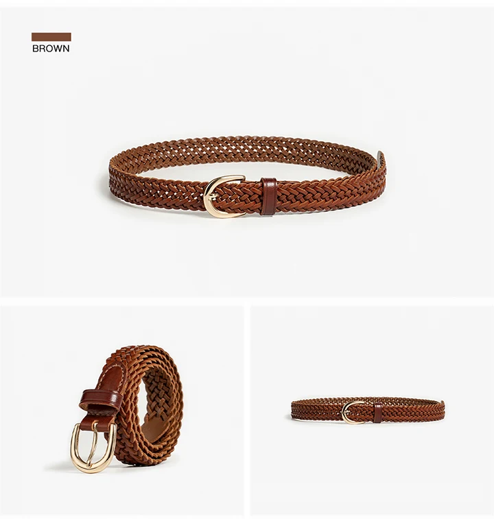 BEAUTODAY Woven Belts Women Ladies Genuine Cow Leather Metal Buckle Waistband Brand Designer Ladies Gifts Accessories 91091