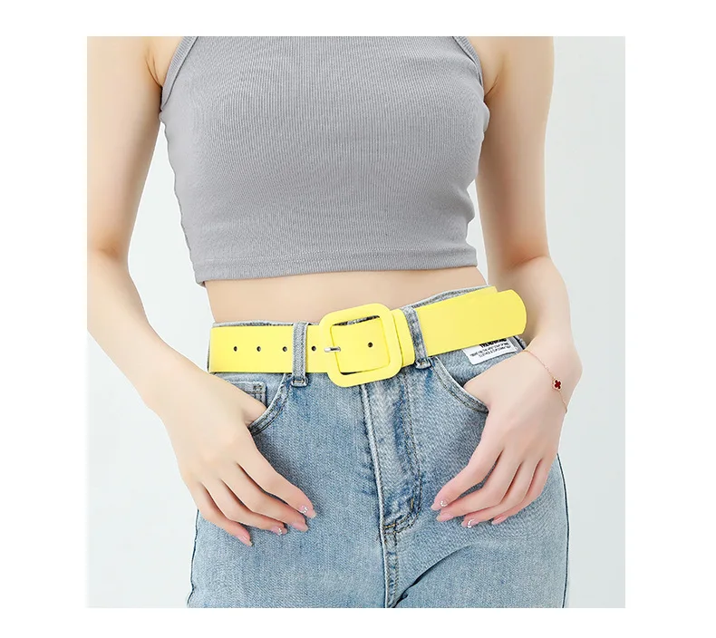 3.8x105cm Fashion Vintage Female Waistband Women Square Buckle Decorative Belt Candy Color Casual Pants Jeans Accessory Belts