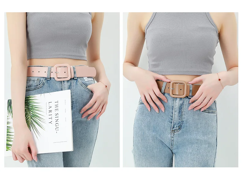3.8x105cm Fashion Vintage Female Waistband Women Square Buckle Decorative Belt Candy Color Casual Pants Jeans Accessory Belts