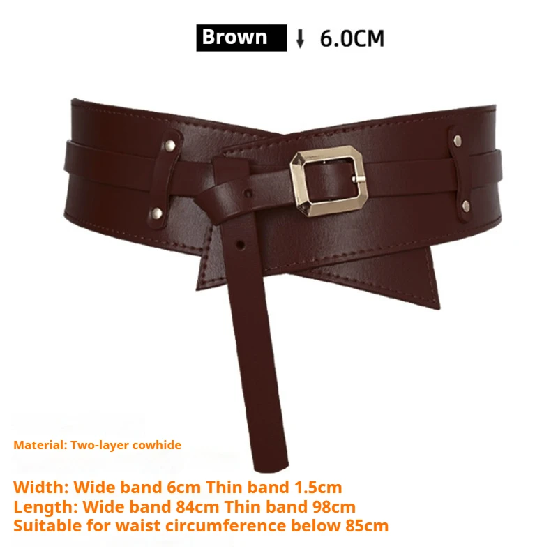 Women's Designer Runway New Fashion Genuine Leather Cummerbunds Female Dress Corsets Waistband Belts Decoration Wide Belt
