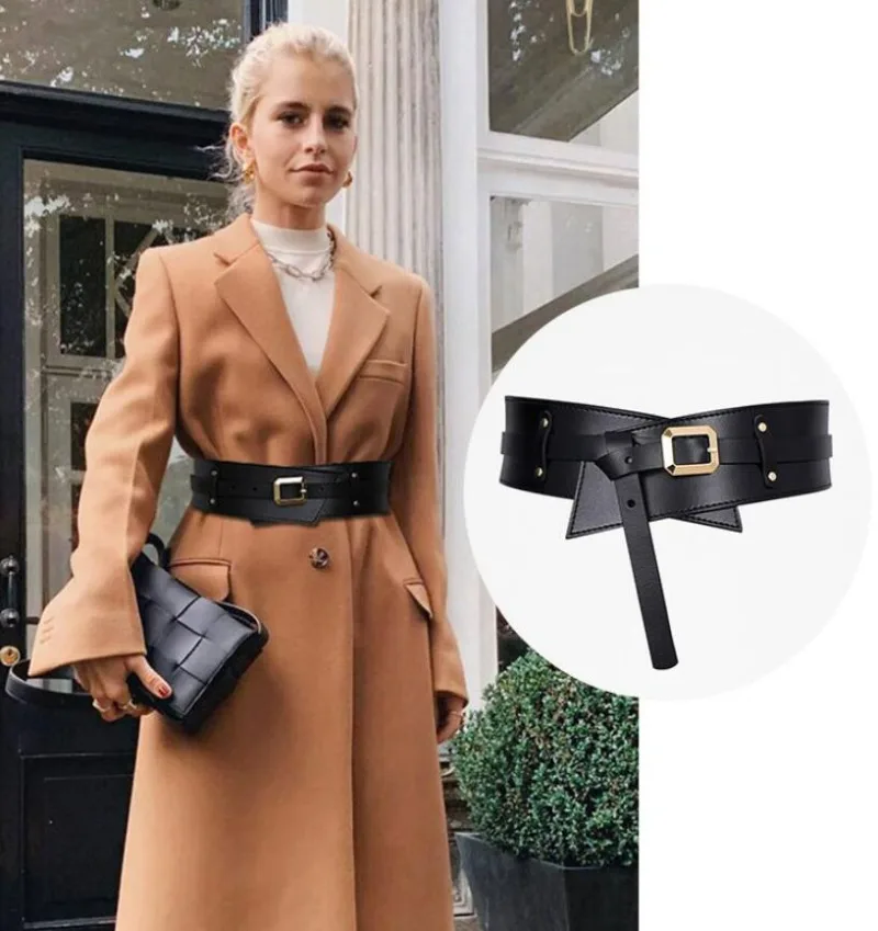 Women's Designer Runway New Fashion Genuine Leather Cummerbunds Female Dress Corsets Waistband Belts Decoration Wide Belt