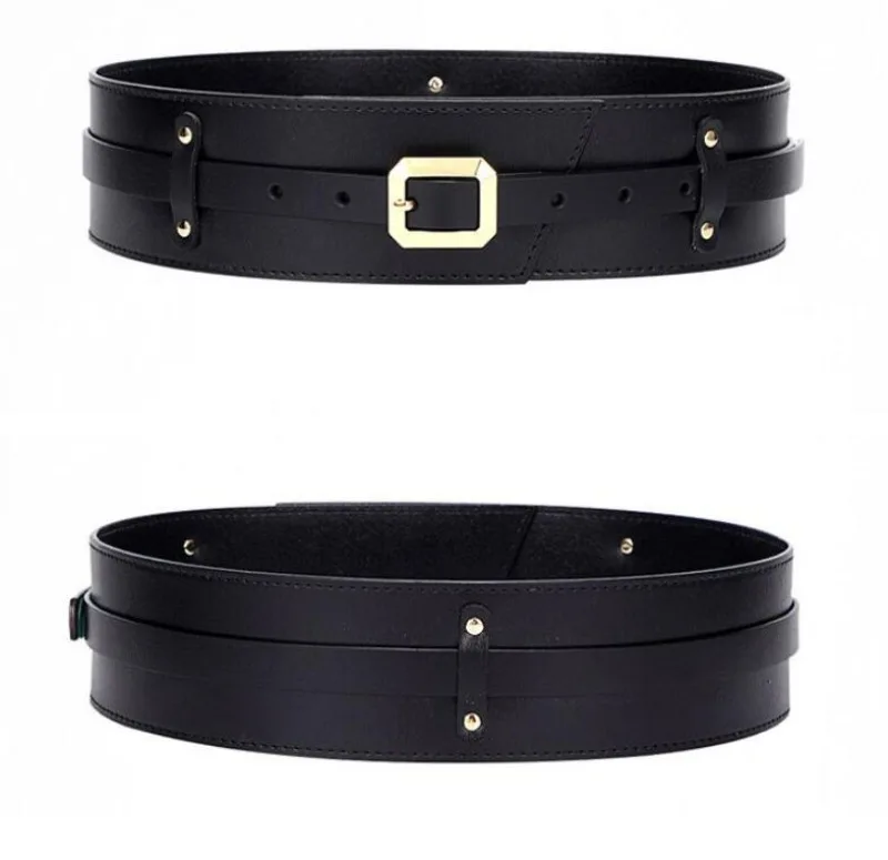 Women's Designer Runway New Fashion Genuine Leather Cummerbunds Female Dress Corsets Waistband Belts Decoration Wide Belt