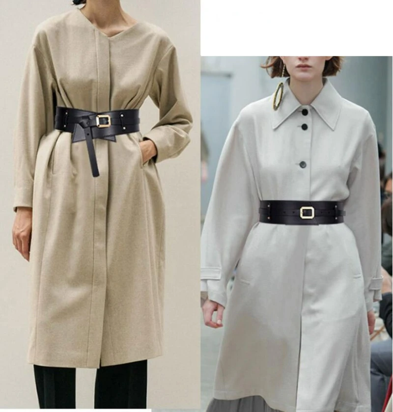 Women's Designer Runway New Fashion Genuine Leather Cummerbunds Female Dress Corsets Waistband Belts Decoration Wide Belt
