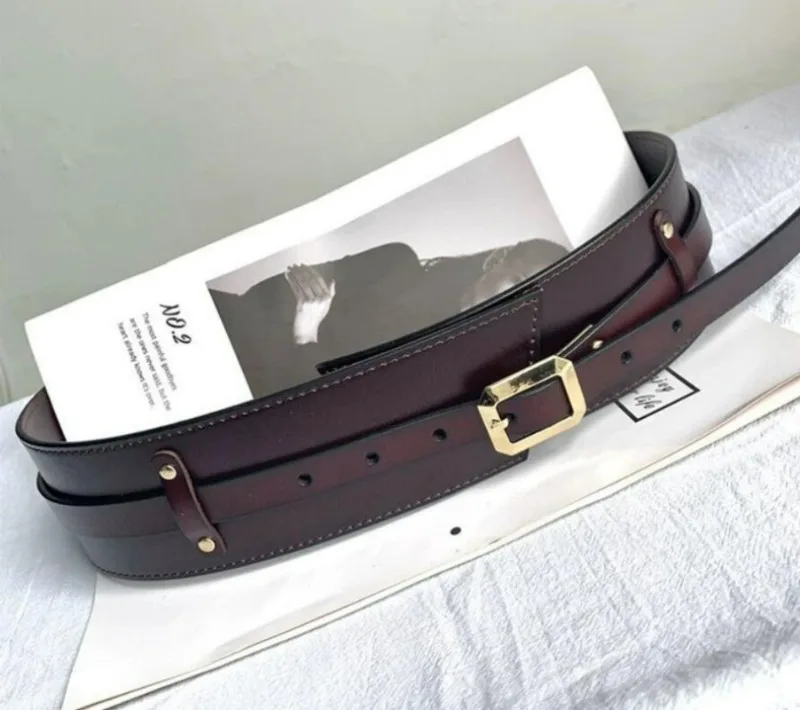 Women's Designer Runway New Fashion Genuine Leather Cummerbunds Female Dress Corsets Waistband Belts Decoration Wide Belt