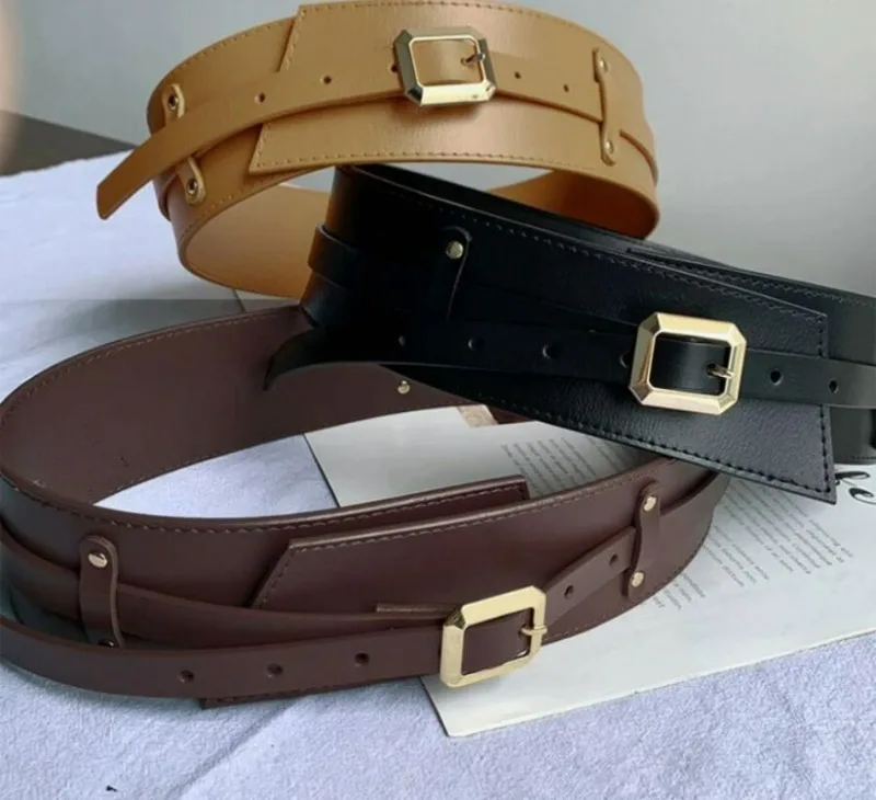 Women's Designer Runway New Fashion Genuine Leather Cummerbunds Female Dress Corsets Waistband Belts Decoration Wide Belt