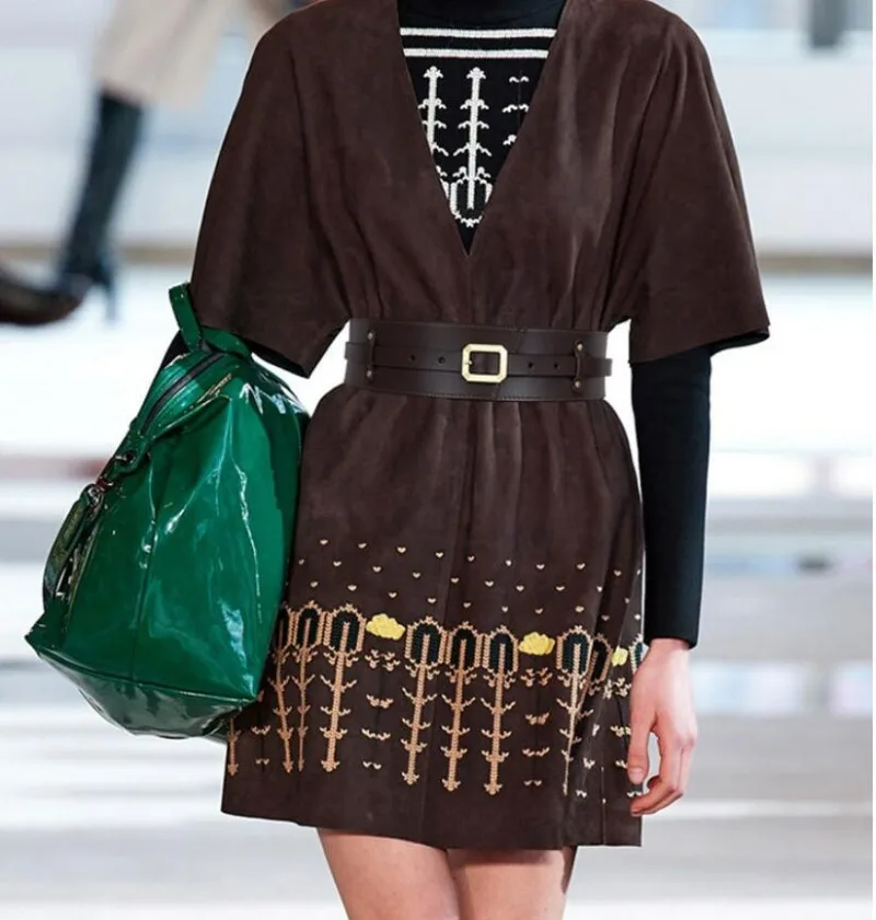 Women's Designer Runway New Fashion Genuine Leather Cummerbunds Female Dress Corsets Waistband Belts Decoration Wide Belt