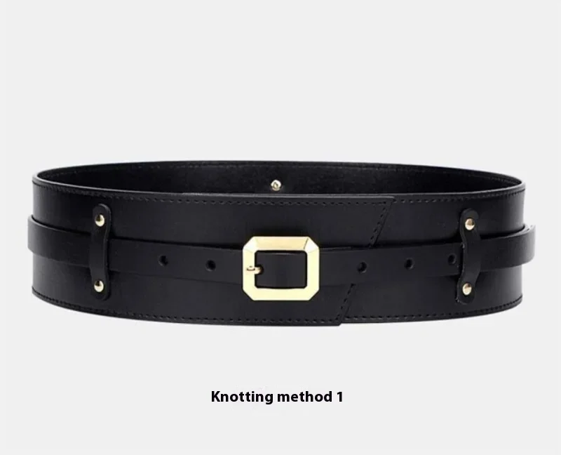 Women's Designer Runway New Fashion Genuine Leather Cummerbunds Female Dress Corsets Waistband Belts Decoration Wide Belt