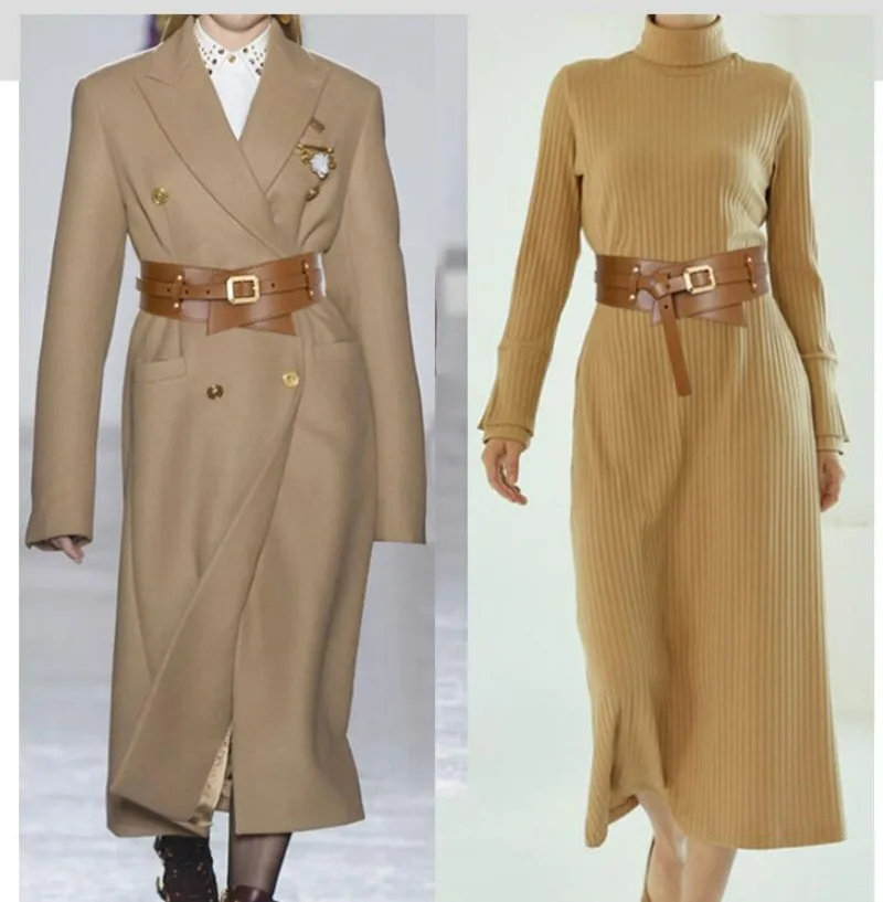 Women's Designer Runway New Fashion Genuine Leather Cummerbunds Female Dress Corsets Waistband Belts Decoration Wide Belt