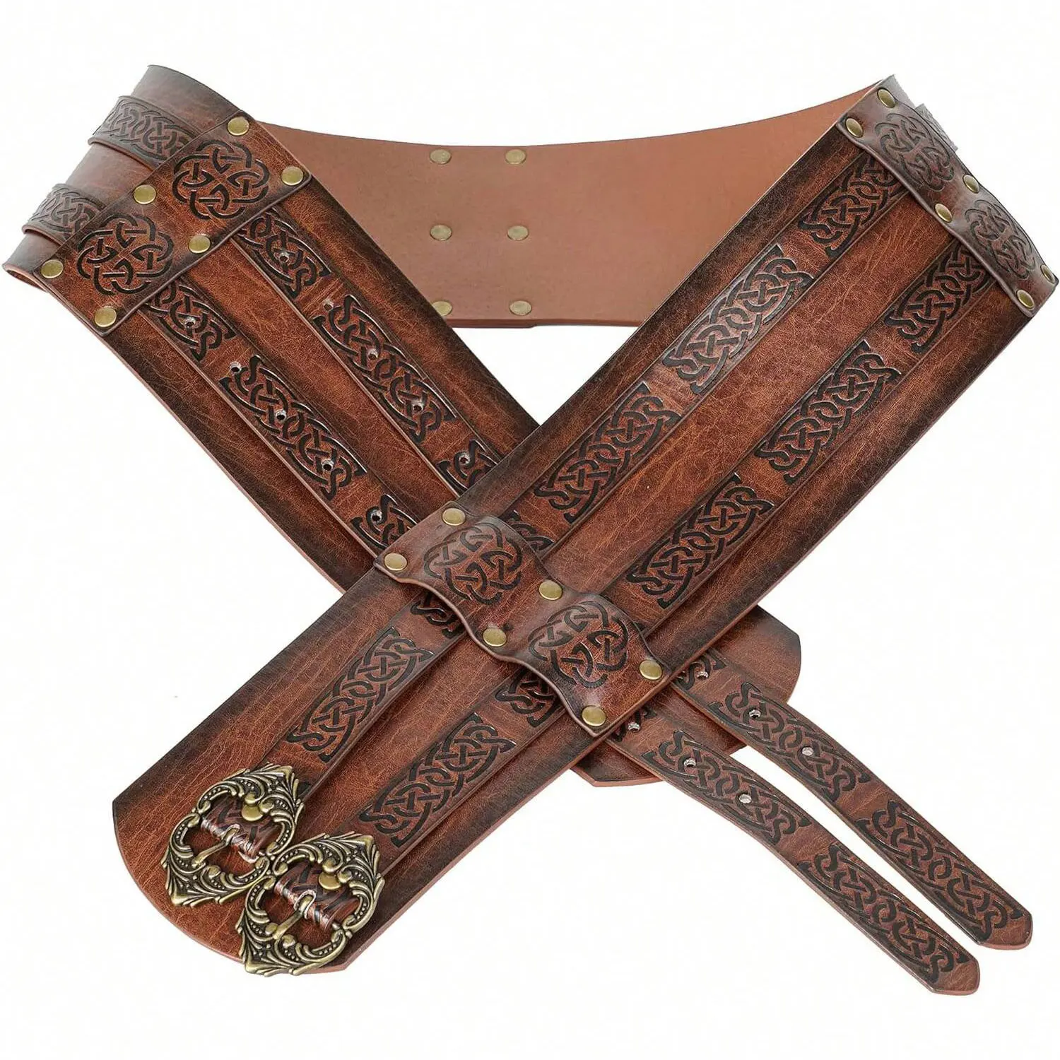 Nordic Medieval Viking Style Wide Embossed Vintage PU Leather Belt, Renaissance Knight Armor Belt Apparel Accessory, Suitable Fo