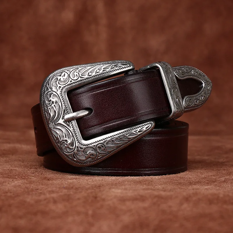 2.8cm High Quality Embossed Western Cowboy Belt Genuine Leather Designer Female Belt Punk Jeans Belts For Women