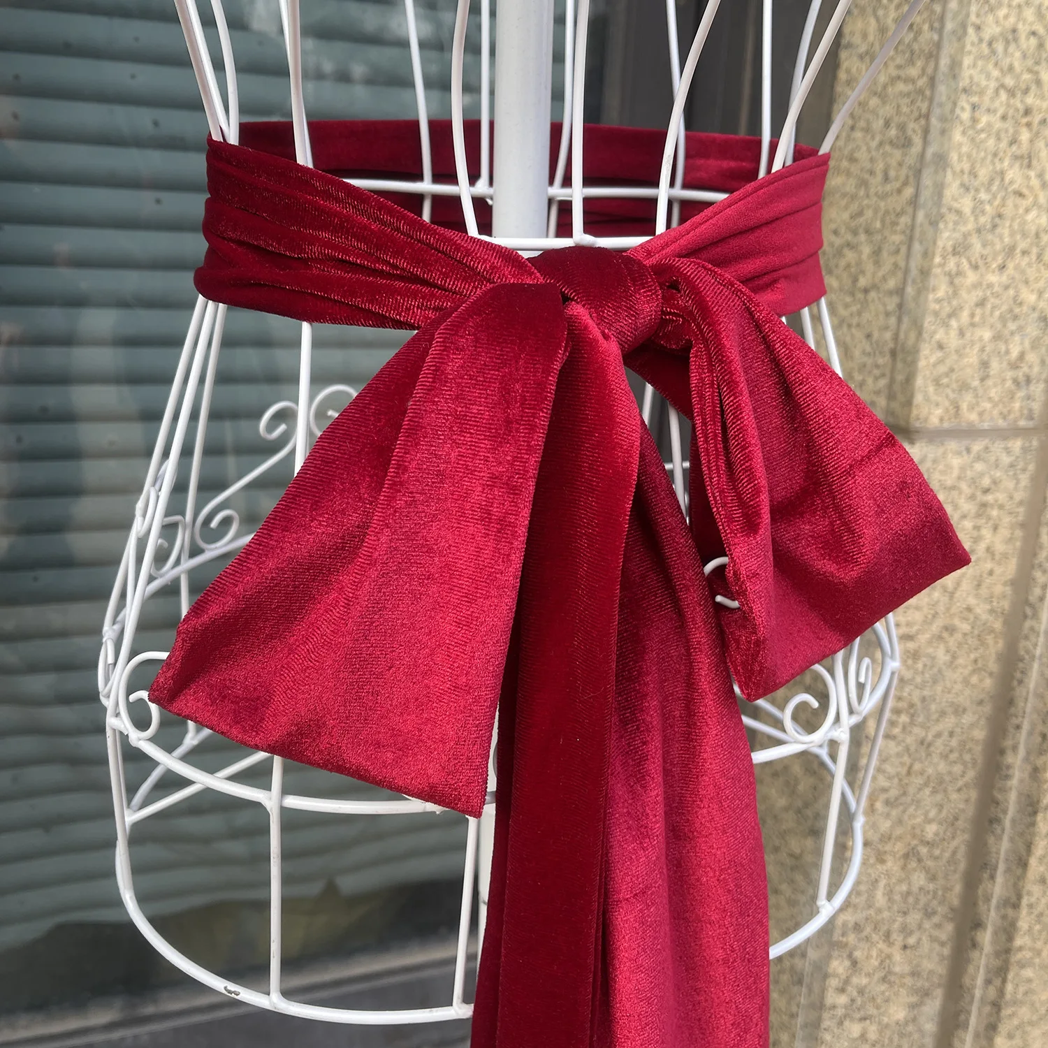 9x250cm Vintage Long Velvet Ribbon Waist Belt Ladies Bowknot Self Tie Wide Cummerbunds Women Black White Red Waistband